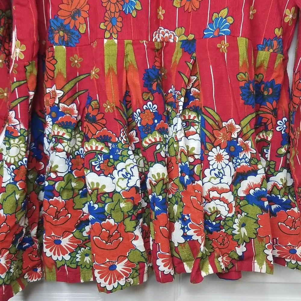Khaadi Womens Red Blue Green Pleated Flowy Long Sleeve Top Size 14 - Picture 6 of 12